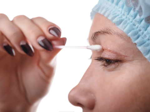 確認眼型 術中確認摺線的形成、兩側眼型與弧度，完成縫合固定